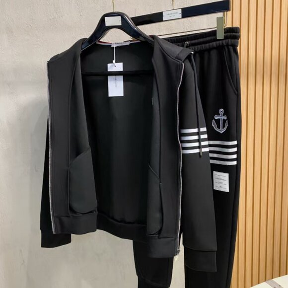 Black Thom Browne 4-Bar Anchor Hoodie & Joggers Set - Picture 3 of 9